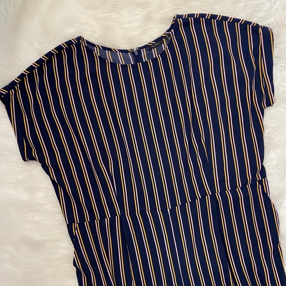 Halogen Navy Blue Yellow Striped Short Sleeve Slim Leg Jumpsuit Nordstrom - Picture 2 of 9